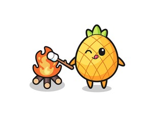 pineapple character is burning marshmallow