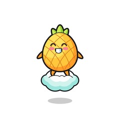 cute pineapple illustration riding a floating cloud