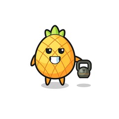 pineapple mascot lifting kettlebell in the gym