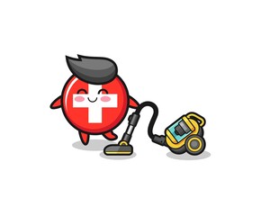 cute switzerland holding vacuum cleaner illustration