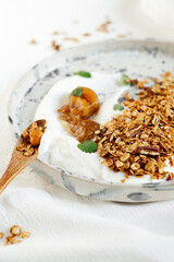 Homemade granola with cranberries and greek yogurt