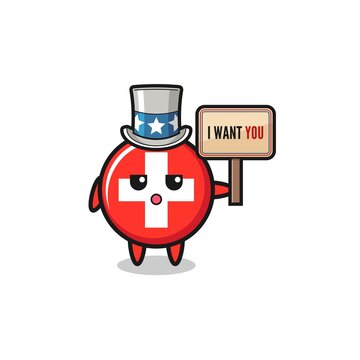 switzerland cartoon as uncle Sam holding the banner I want you