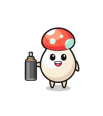 the cute mushroom as a graffiti bomber