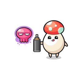mushroom cartoon make a graffiti with a spray paint