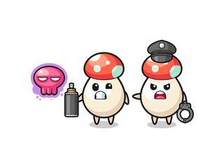mushroom cartoon doing vandalism and caught by the police