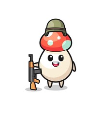 cute mushroom mascot as a soldier