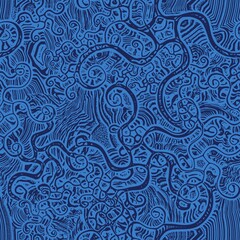 Abstract art blue spirals swirls seamless background pattern