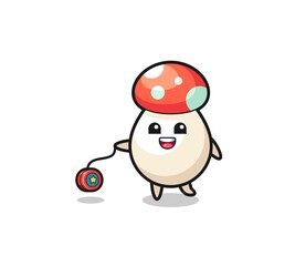 cartoon of cute mushroom playing a yoyo