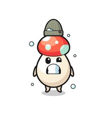 cute cartoon mushroom with shivering expression