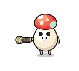 mushroom mascot holding flashlight