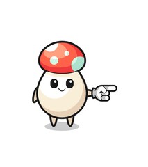mushroom mascot with pointing right gesture