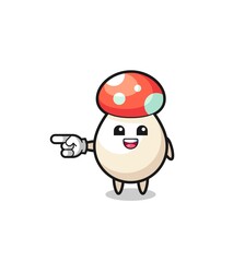 mushroom cartoon with pointing left gesture