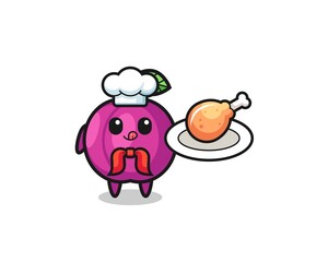 plum fruit fried chicken chef cartoon character