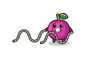 illustration of plum fruit doing battle rope workout