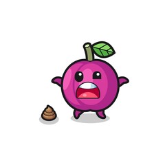 plum fruit earth surprised to meet poop