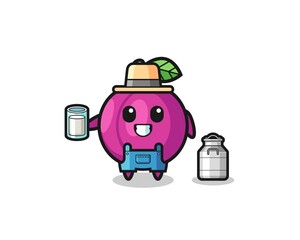 plum fruit cartoon as the dairy farmer