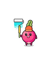 the radish painter mascot with a paint roller