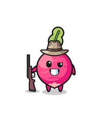 radish hunter mascot holding a gun