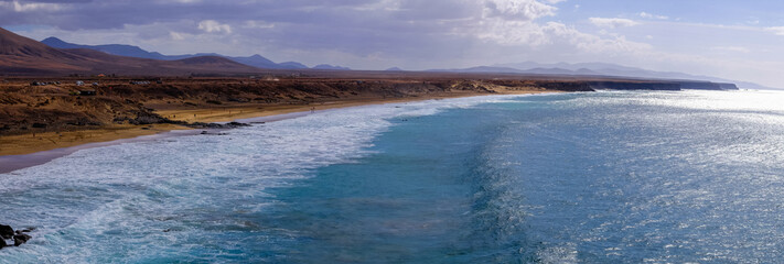Naklejka premium Aerial view on the beach El Cotillo on Fuerteventura, Canary Islands.