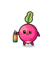 cute radish holding mosquito repellent
