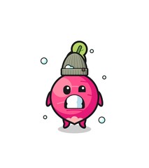 cute cartoon radish with shivering expression