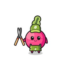 cute radish as gardener mascot