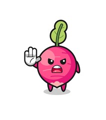 radish character doing stop gesture