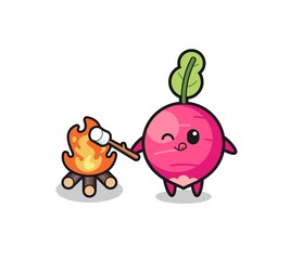 radish character is burning marshmallow