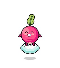 cute radish illustration riding a floating cloud