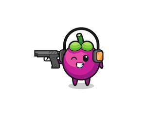 illustration of mangosteen cartoon doing shooting range