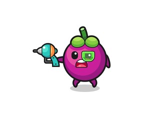 cute mangosteen holding a future gun