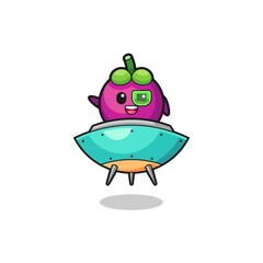 mangosteen cartoon riding a future spaceship