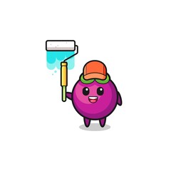the mangosteen painter mascot with a paint roller