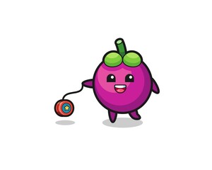 cartoon of cute mangosteen playing a yoyo