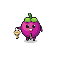 cute mangosteen as a real estate agent mascot