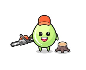 melon juice drop lumberjack character holding a chainsaw