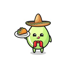 melon juice drop Mexican chef mascot holding a taco