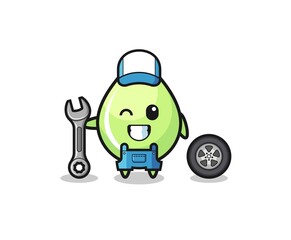the melon juice drop character as a mechanic mascot