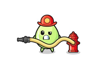 melon juice drop cartoon as firefighter mascot with water hose