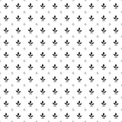 Square seamless background pattern from black sprout symbols are different sizes and opacity. The pattern is evenly filled. Vector illustration on white background