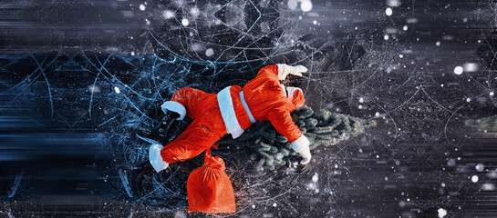 Santa Claus on ice skates goes to Christmas. Santa Claus hurries to meet the New Year with gifts...