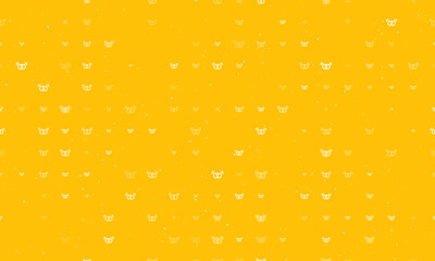 Seamless background pattern of evenly spaced white homosexual symbols of different sizes and opacity. Vector illustration on amber background with stars