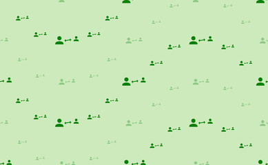 Seamless pattern of large and small green social distance symbols. The elements are arranged in a wavy. Vector illustration on light green background