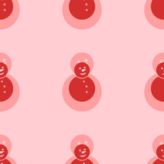 Obraz premium Seamless pattern of large isolated red Christmas snowmans. The elements are evenly spaced. Vector illustration on light red background
