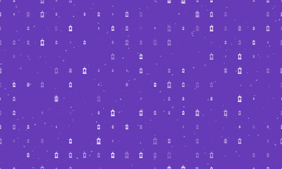 Seamless background pattern of evenly spaced white Christmas lanterns of different sizes and opacity. Vector illustration on deep purple background with stars
