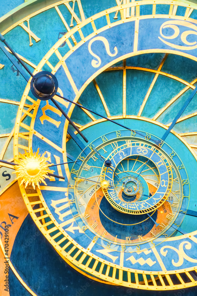 Leinwandbilder droste effect background based on prague astronomical clock. abstract design for concepts related to