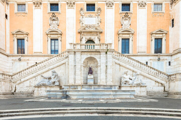 Rome, Italy. View of the staircase of the Palazzo Senatorio by Michelangelo, a Renaissance masterpiece.