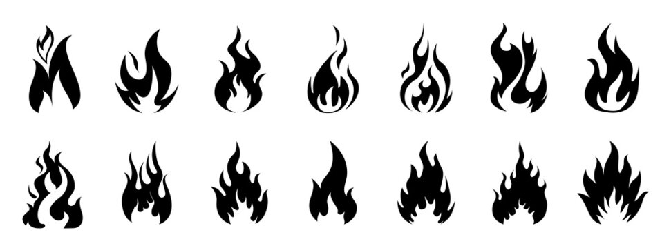 Fire icon collection. Fire flame symbol. Bonfire silhouette logotype. Fire icons for design. concept flame, fire, icon, vector illustration in flat style. Stock vector.