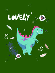 Cute cartoon little dinosaur - vector illustration. Cute simple dino Great for designing baby clothes.