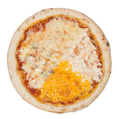 Pizza four cheeses view from the top.